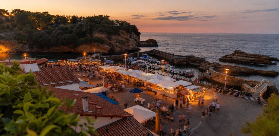Vue d'ensemble marché Biarritz nocturne Pays Basque